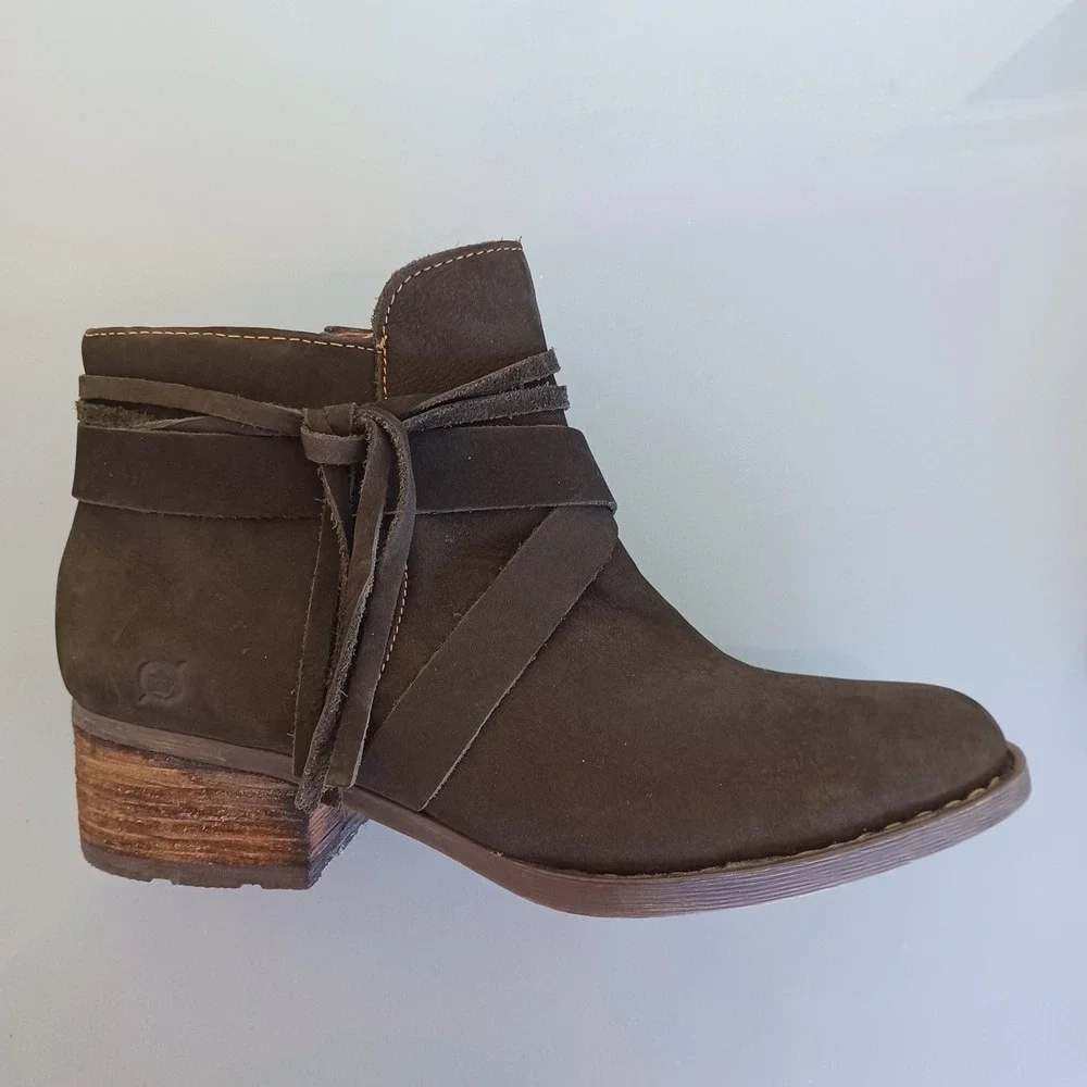 Born Olive Suede Wrap Tie Ankle Boots - Picture 8 of 11